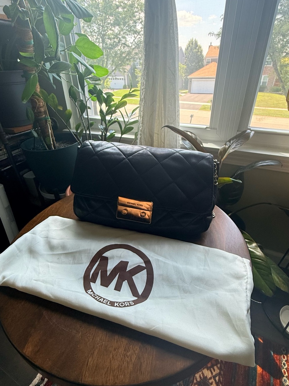 Michael Kors Black Quilted Shoulder Bag with Gold Plate